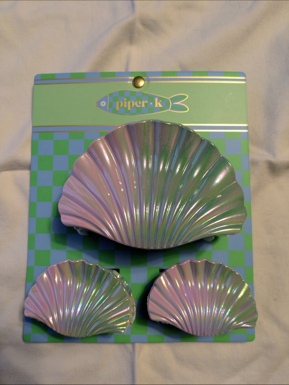 Piper K Pink Shell Hair Claw Clip Set Iridescent Coastal Cute